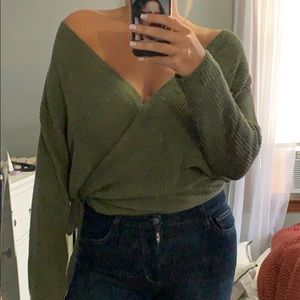 Olive Green Wrap Sweater